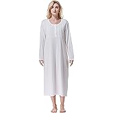 Keyocean Nightgowns for Women with Pockets Soft Cotton Comfy Lightweight Long Sleeves Ladies Nightdress