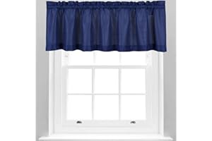Valea Home Waffle Woven Textured Valance Curtains for Bathroom Water Repellent Window Covering Short Window Curtain, Navy Blue, 60 x16 inches, 1 Panel