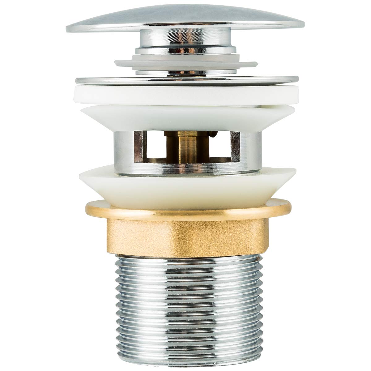 Basin Sink Waste Slotted Pop Up Click Clack Sprung Plug with Overflow for Bathroom Sink Tap Frap, Polished Chrome