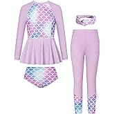GRACE KARIN Girls Long Sleeve Swimsuit Mermaid Bathing Suit Rash Guard Swimwear 4 Piece Size 5-12