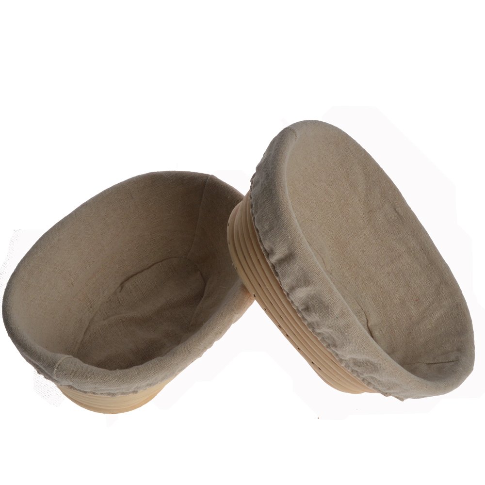 Pack of 2 8"/21cm Oval Banneton Brotform Bake Bread Dough Rising Proofing Proving Rattan Basket with Linen Liner