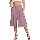 Askyes Women's Wide Leg Lounge Capri Pants with Pockets Elastic Casual High Waisted Loose Trouser S-3XL