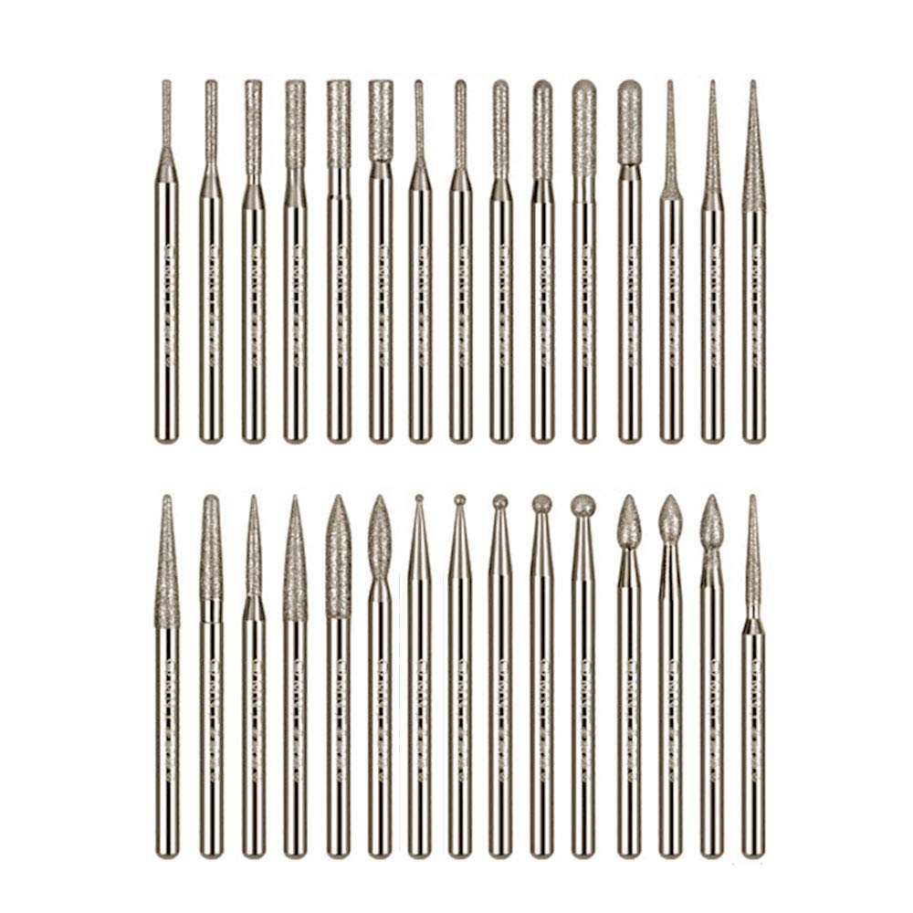 Gasea 30pcs 2.35mm Shank Diamond Coated Rotary Burr Drill Bits for Engraving Carving Rotary Tool