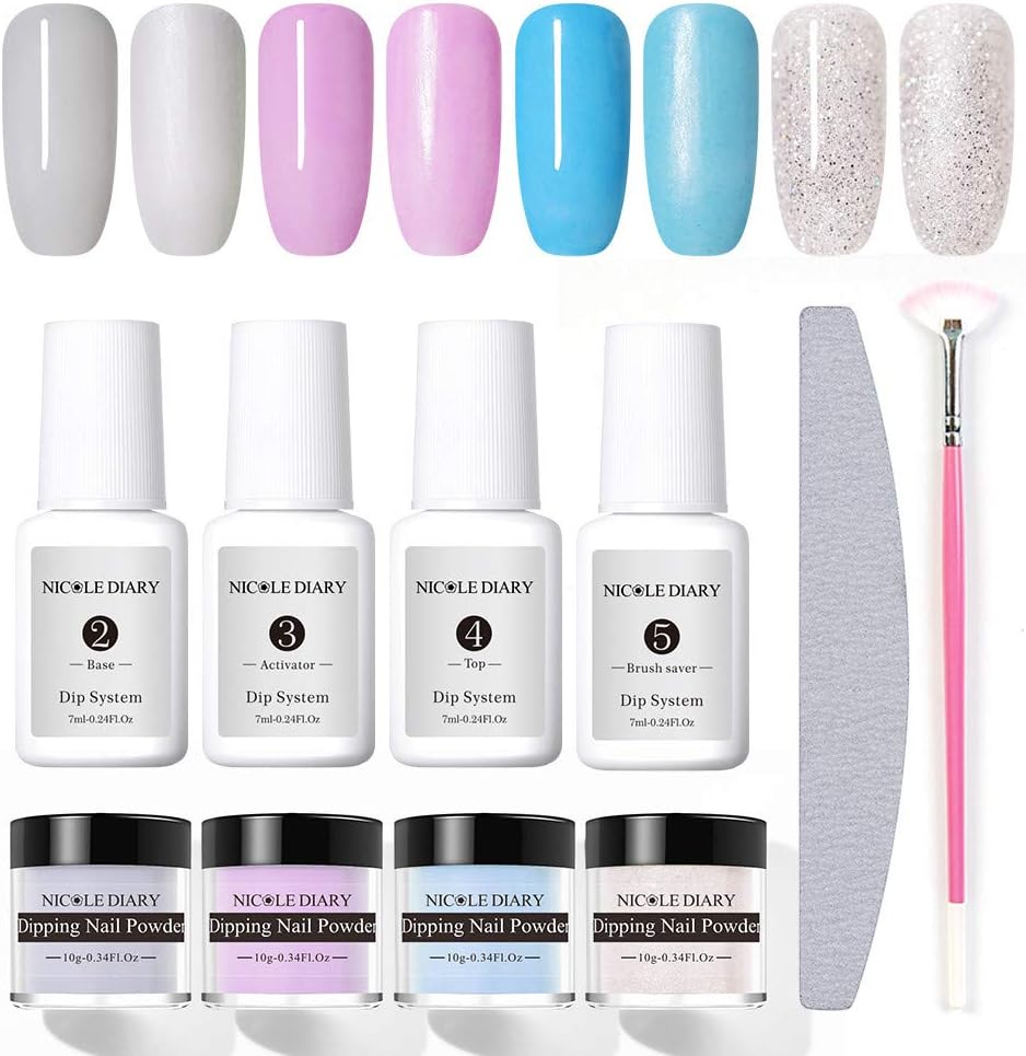 NICOLE DIARY Dipping System Set Acrylic Nail Powder Starter Kit Dip Nail System for French Manicure No UV/LED Needed Nail Art Essential Kit