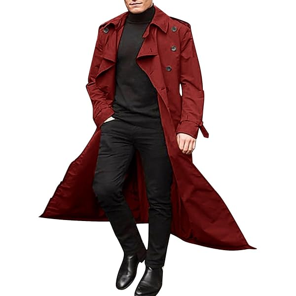 Men's Trench Coat Fashion Single Breasted Notched Lapel Long