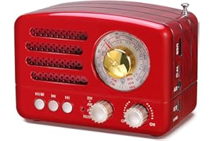 PRUNUS J-160 Retro Vintage AM FM Radio with Bluetooth, USB/TF Card Playback, Small Transistor Radios Battery Operated, Rechargeable Radio