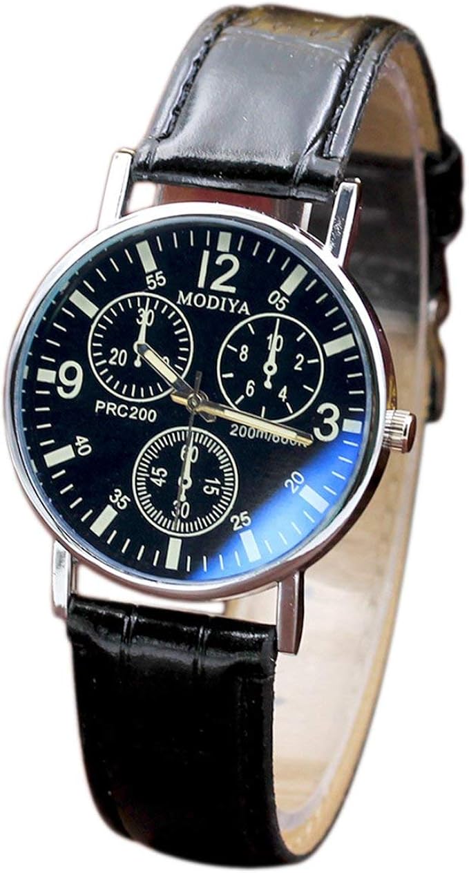 Amazon Co Jp Nancymissy ファッションメンズステンレススチールウォッチベルトラウンドブルーライトガラスレザーブレスレットクォーツ時計 服 ファッション小物