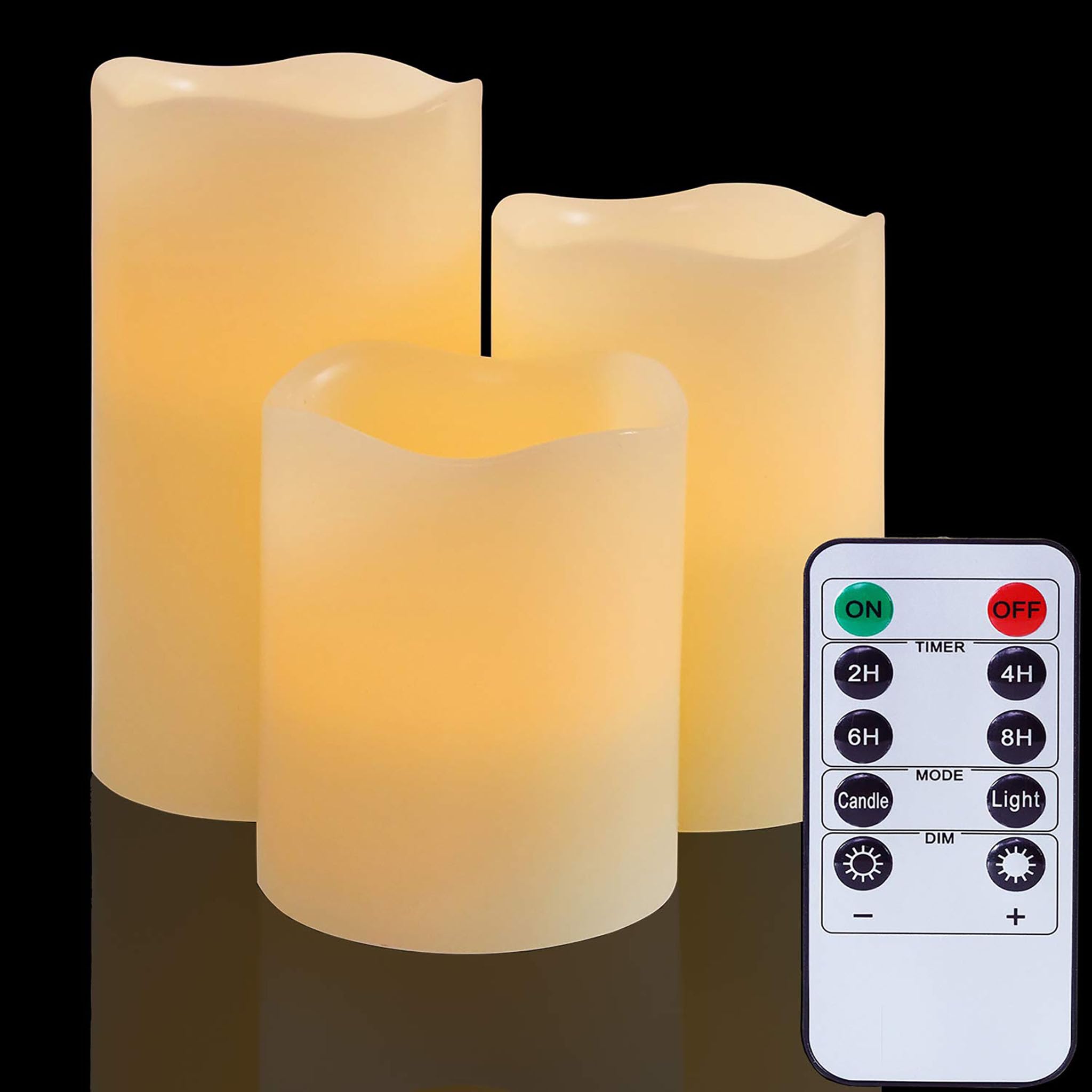Flameless Battery Operated LED Candles Real Wax Pillar with Remote Control Flickering Electric Fake Lights for Decoration Christmas Wedding Birthday Party Outdoor Votive Diwali Garden(Set of 3 Ivory)