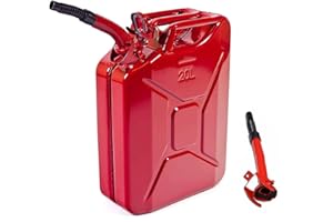 STANSS 5 Gallon Metal Container, 20L Cold-Rolled Steel Liquid Storage Jugs with Spout System & Locking Pin, Heavy-Duty Can Container for Trucks Cars Motorcycle Automotive Equipment,1 Pack red