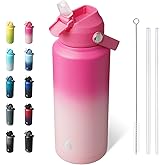 BJPKPK Water Bottle with Straw Lid, 32oz Vacuum Insulated Water Bottles, Metal Stainless Steel Thermo for Sports, Travel, BPA Free Leak Proof Thermo, Cups, Flasks, Tumblers,Cherry