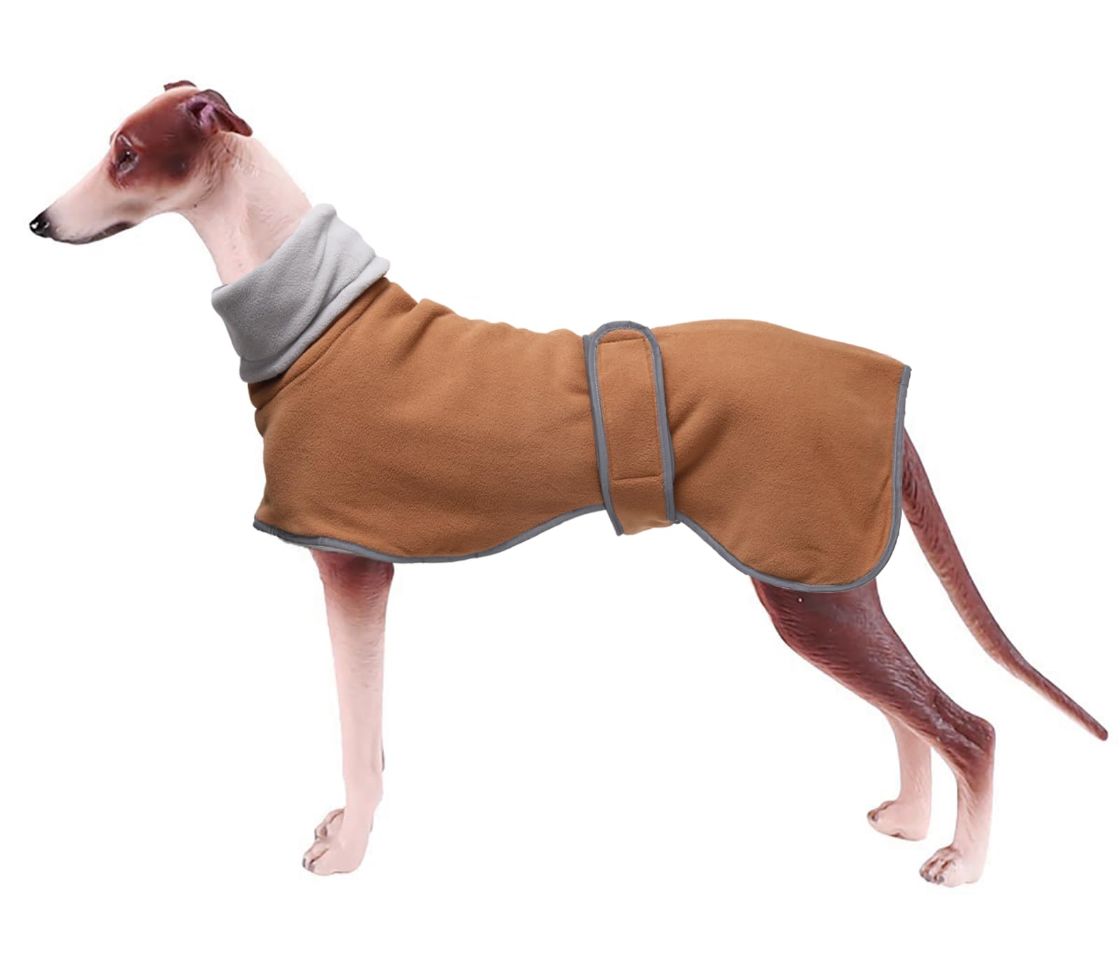 Geyecete Greyhound Cosy Fleece Jumper,Dog Winter Coat with Warm Fleece Lining,Outdoor Dog Apparel with Adjustable Bands-Brown-XXXL Image