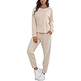 DAVID ARCHY Cotton Lounge Sets for Womens Pajama Soft Comfy Loungewear Round Neck Long Sleeve Sweatshirt Pants Tracksuit