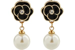JOKIMU Fashion Designer Imitation Pearl Floral Charm Dangle Drop Earrings Studs