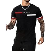 SOLY HUX Men's Graphic Tees Letter Print T Shirts Crew Neck Short Sleeve Striped Summer Tops