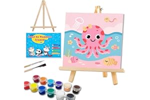 WEMEON Octopus Paint by Numbers Kit for Kids with Frame and Easel, Easy Paint by Numbers Kits for Kids Ages 4-6, Small Painting by Number for Birthday Gift, Painting Party(10X10inch)