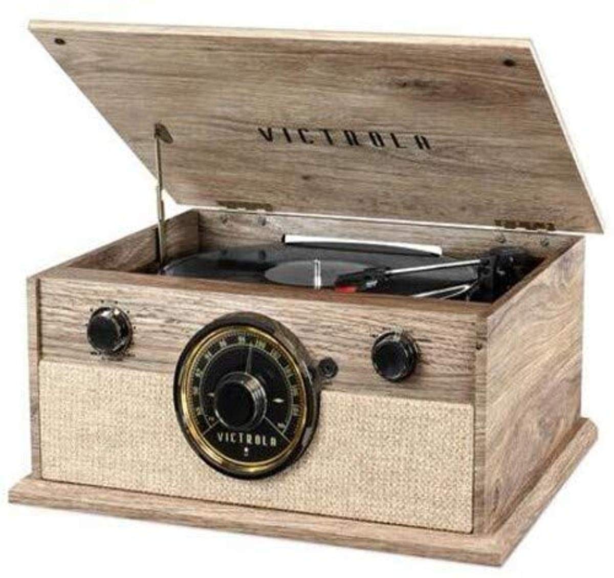 Victrola Wood Metropolitan Mid Century Modern Bluetooth Record Player with 3-Speed Turntable and Radio, VTA-240B-FNT