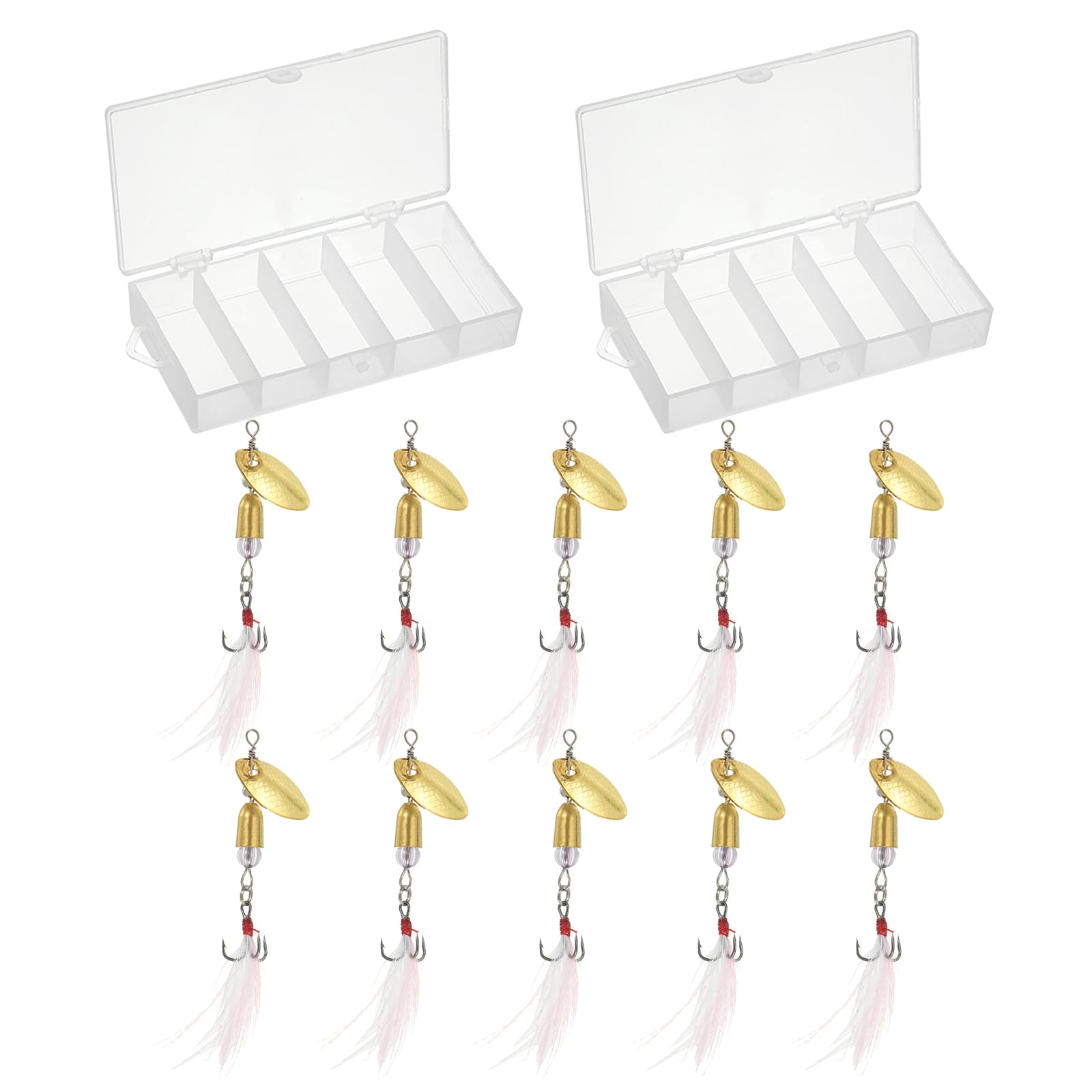 PATIKIL Fishing Lures Spinnerbait, 10Pack Trout Lures Rooster Tail Fishing Lures Treble Hooks Trout Spinners 1/5 oz for Freshwater Saltwater Fishing, Gold Tone