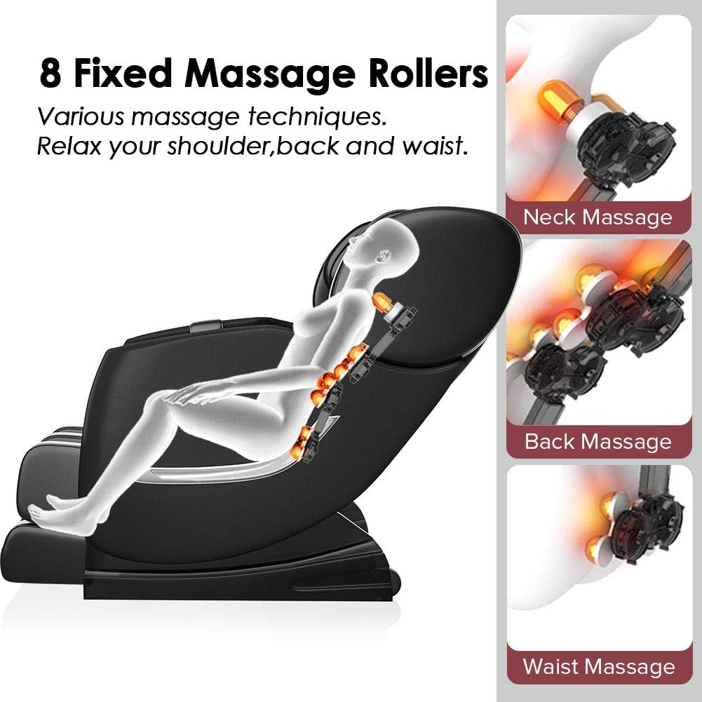 Full Body Electric Zero Gravity Shiatsu Massage Chair with Bluetooth Heating and Foot Roller for Home and Office(Black): Furniture & Decor