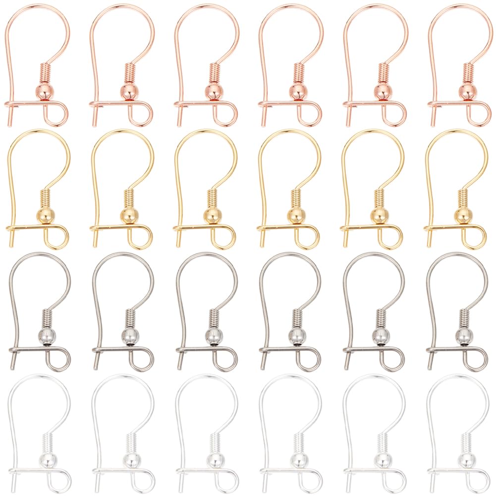 SUNNYCLUE 1 Box 48Pcs 4 Colors Stainless Steel Ear Wire Hooks Earring Fish Hook Leverback Long Teardrop Earwires Connector Kidney Earring Hooks Findings for jewellery Making Supplies DIY Dangle Earrin