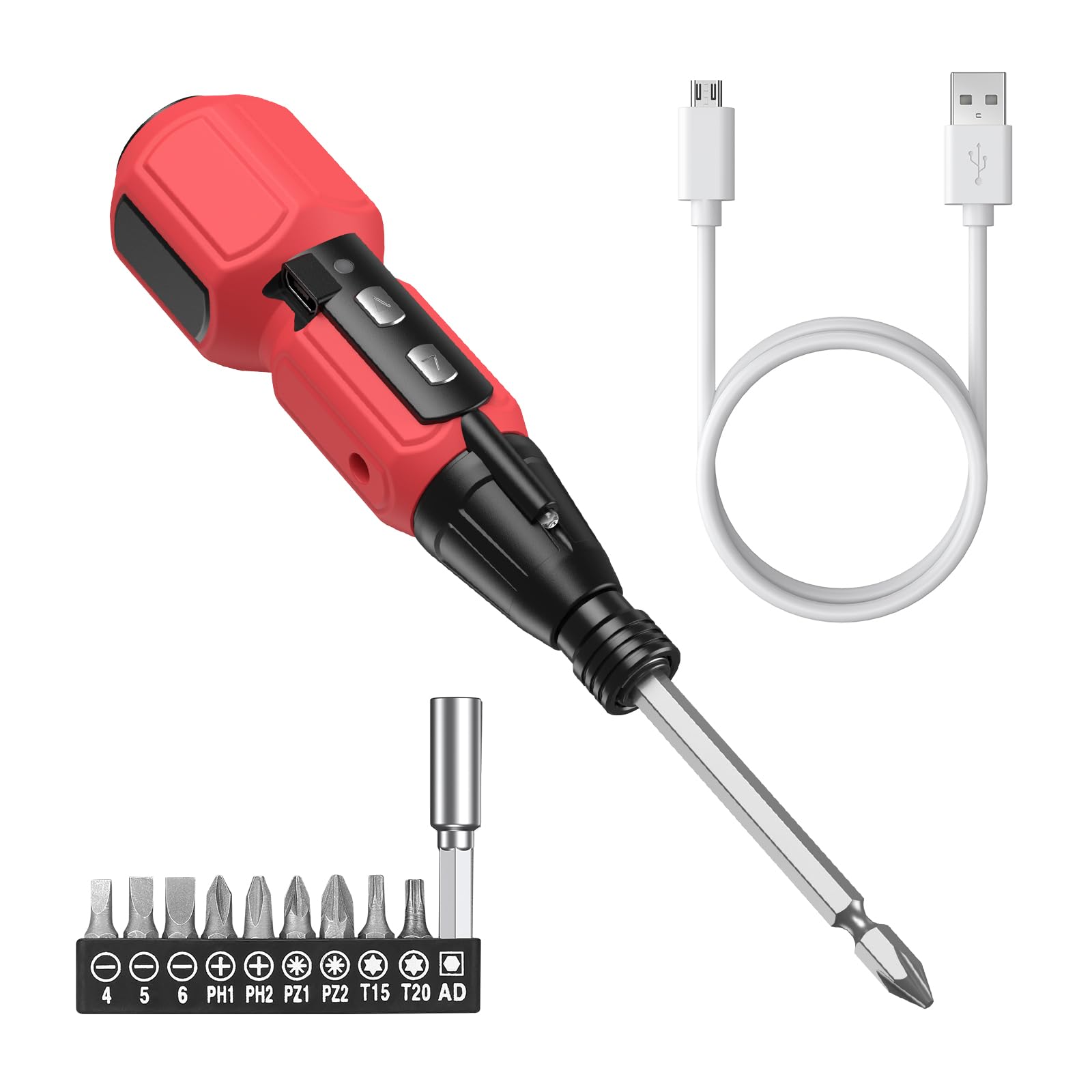 (New Version) Ankilo Mini Electric Screwdriver Kit with 10 Bits, Rechargeable Precision Screwdriver Set with LED Lights & USB Cable, Magnetic Repair Tool Kit for Electronic PC iPhone MacBook, Red