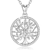 AEONSLOVE Tree of Life Necklace 925 Sterling Silver, Family Tree of Life Pendants Jewelry Gifts for Women Wife Mother, 18 Inch Chain