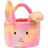 Easter Baskets for Kids,Plush Egg Hunting Easter Buckets with Handle Folded Ears, Gifts Boys Girls