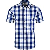 Mens Short Sleeve Casual Plaid Button Down Shirts Work Slim Fit Western Dress Shirt for Men