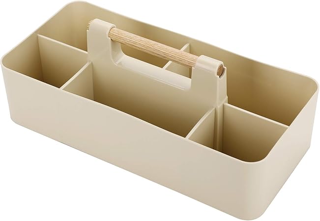 Amazon Co Jp Sumnacon 多機能 プラスチック 卓上収納 収納ボックス プラスチックケース 小物入れ 仕切り 机上収納 文具収納 コスメ収納 リモコン 小物収納 収納整理 持ち手付き 持ち運び便利 ベージュ ホーム キッチン