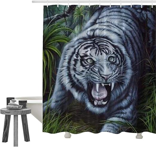 Amazon Com Bbjksyuyu Newland White Tiger Printed Shower Curtain Bathroom Decor Fabric Bath Liner Shower Curtains Kitchen Dining