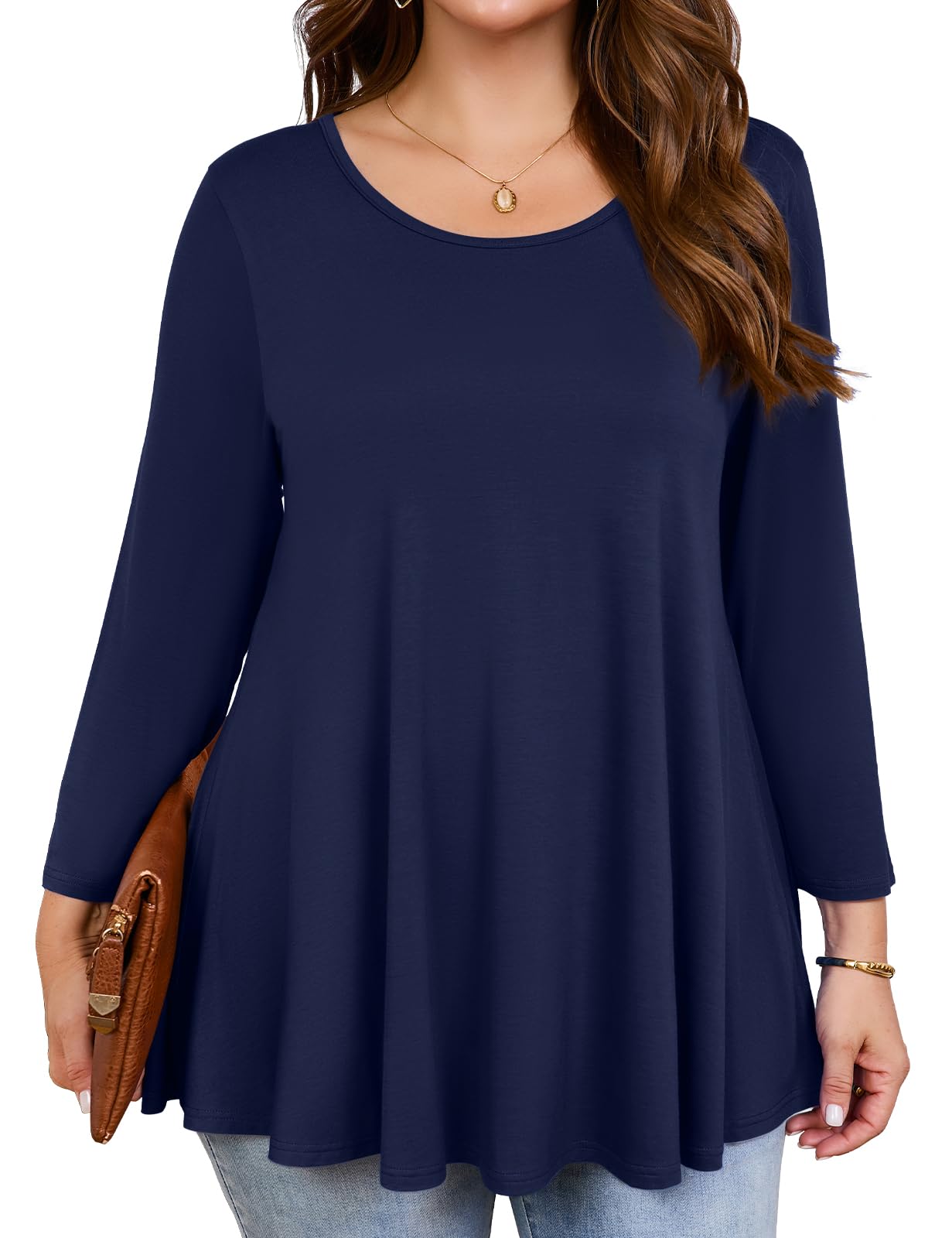 JollieLovin Womens 3/4 Sleeve Loose Fit Swing Tunic