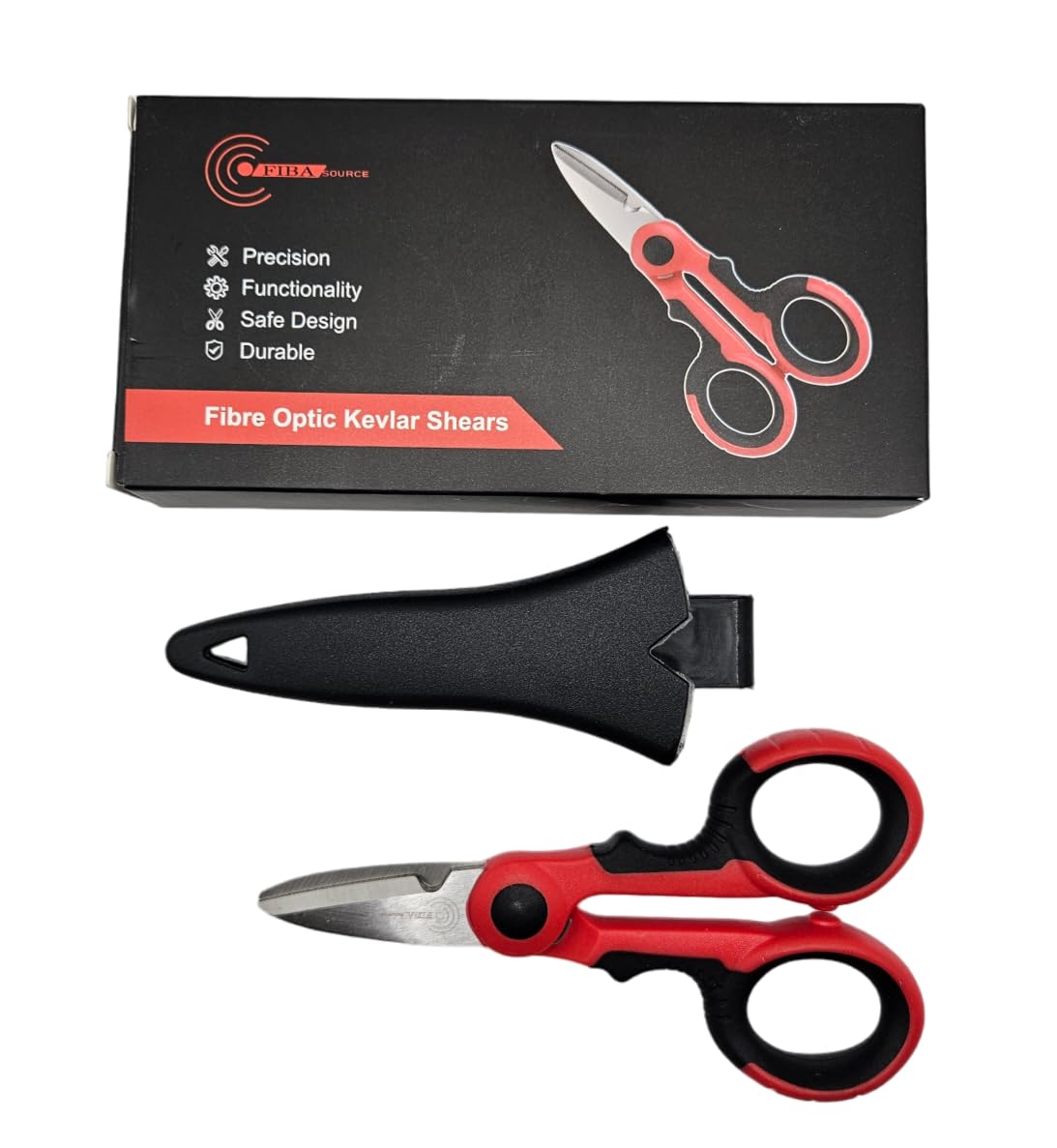 FIBAsource Optic Fiber Cable Cutter Scissors – Precision Kevlar Shears, Stainless Steel Electrical Scissors for Optical Fiber Cutting with Protective Sleeve