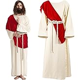 nezababy Jesus Costume Adult Men Biblical Christ Robe Saint Religious Outfit Scarf Waist Rope for Halloween Easter Cosplay