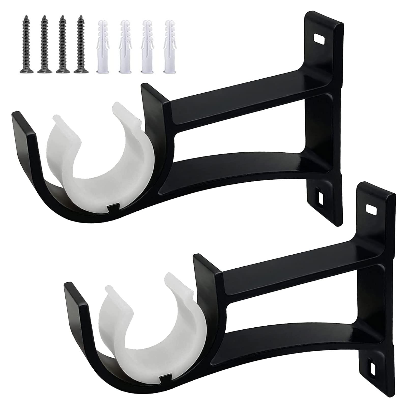 SEGNAYEN Curtain Pole Brackets, 1 Inch Black Heavy Duty Curtain Rod Bracket Metal Single Curtain Rod Holders for Wall Curtain Pole Holder Rail Support for 25mm-30mm Drapery Pole, 2 Pack