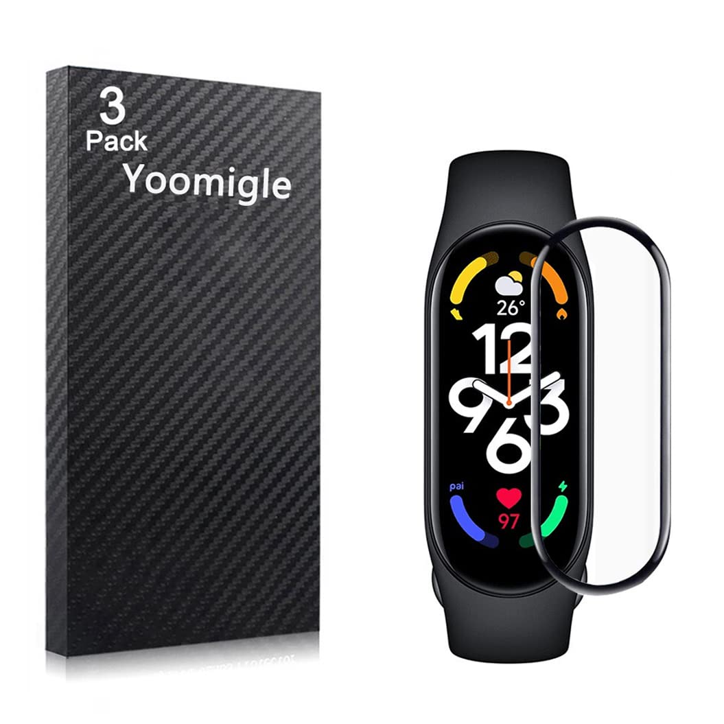 Yoomigle 3 Pack Compatible with Xiaomi Mi Band 7 Screen Protector Film for Xiaomi Smart Band 7 Screen Protectors Foils 3D Full Coverage Screen Cover Crystal Clear Anti-Scratch