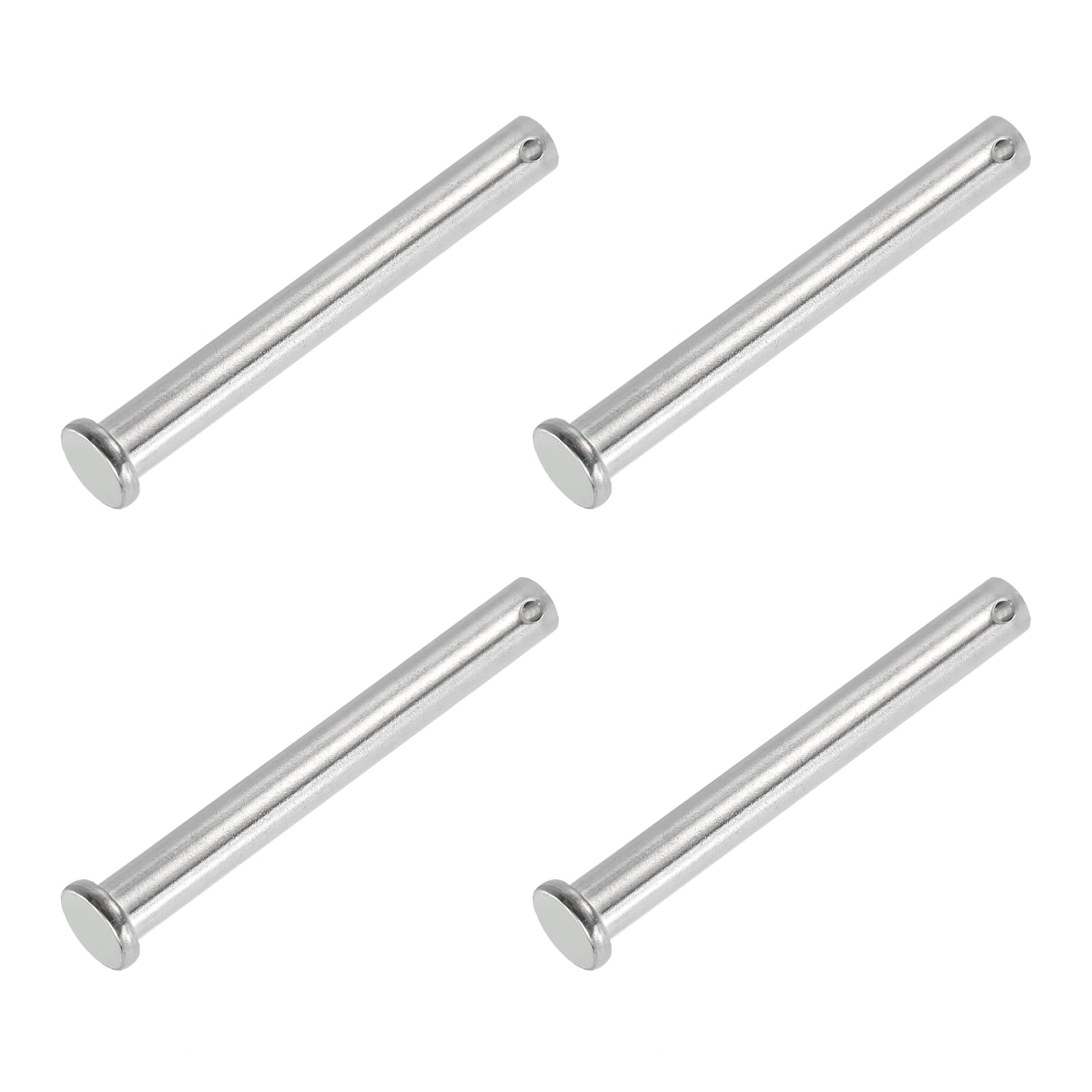 PATIKIL 10 x 90 Mm Single Hole Clevis Pins, 4 Pcs 304 Stainless Steel Flat Head Pin for Hitch Pin Lock Link Hinge Systems, Silver