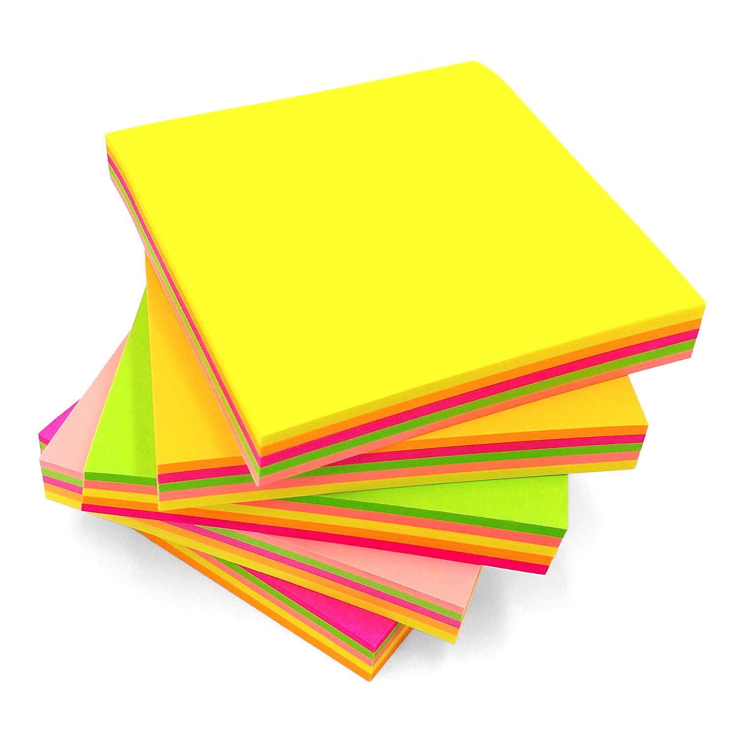 Evergreen Goods 400 Multi Bright Coloured Sticky Notes (4 Pads) | 5 Colours per Pad, 100 Sheets per Pad, 76x76mm (3" x 3"), Revision, Gifts, Office Stationery, School Supplies