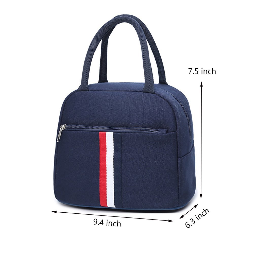 Lunch Bags, Tote Bag Lunch Box Reusable Zip Closure Handbag Back Pocket Picnic Organizer Tote Bag Lunch Organizer Holder Container Lunch Bags Lunch Boxes Lunch Tote for Men, Women, Kids (Dark Blue)
