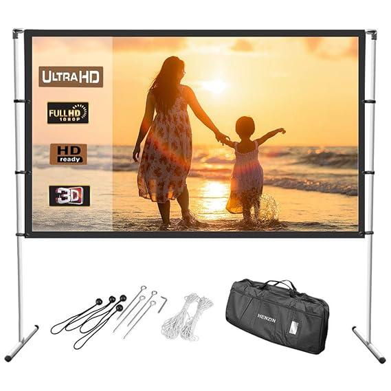 HENZIN Faltrahmen-Leinwand (231x135 cm)100 Zoll mobile Beamer Leinwand mit Ständern/16:9 4K 3D HD Heimkino Projektion Leinwan