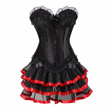 Damen Spitzen Corsagen und Korsetts Kleid elegant Vollbrust Bustier Gothic Rock Vintage Halloween sexy Dress Schwarz rot 5XL