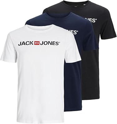 JJECORP Logo Tee SS Crew Neck 3PK MP T-Shirt, 12137126-Blazer Nero/Bianco/Blu Navy, M (Pacco da 3) Uomo