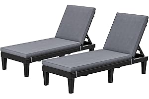 YITAHOME Outdoor Chaise Lounge Chair, Plastic Pool Chaise Lounge with Cushions & 5-Position Backrest, Easy Assembly & Waterproof for Patio & Poolside, Set of 2, Grey
