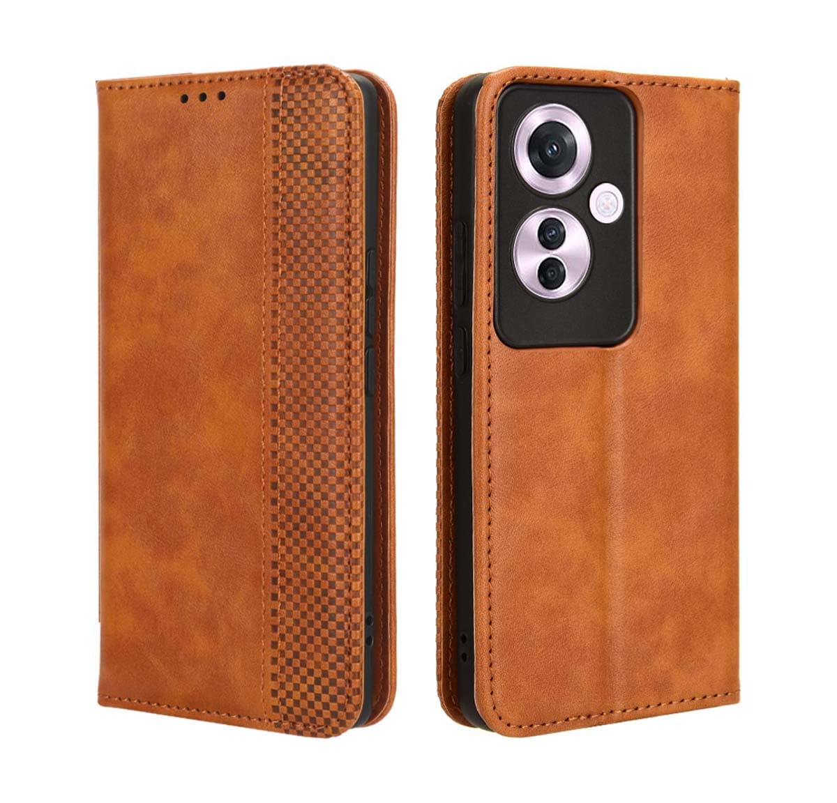 PEIYE Leather Wallet Case for Oppo Reno 11F 5G, Flip Folio Cover with Card Slots and Cash Compartment, Shockproof TPU Interior, Magnetic Closure, Stand Function - Brown