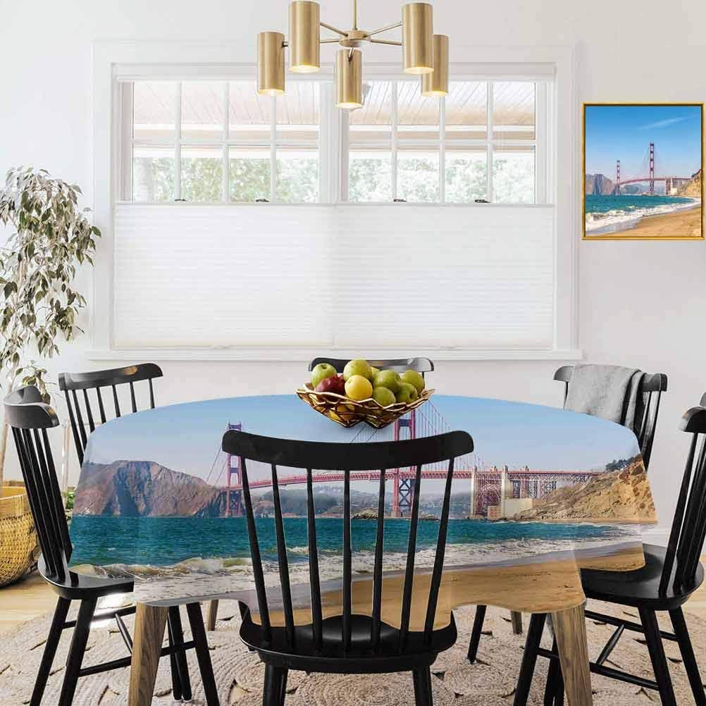 shirlyhome Landscape Table Cover Panoramic View of Golden Gate Bridge San Francisco Coastline Nature Seascape Table Napkins Cloth Blue Turquoise (Diameter 54")