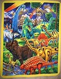 A Dinosaur (Dino) Fleece Throw Blanket in Bright Colors
