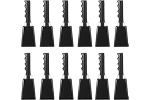 PATIKIL 9inch Cow Bells for Football Games, 12pcs Cowbells for Sporting Events Bulk Loud Noise Makers Metal Cow Bell with Handle for Cheering Competition Marathon Wedding DIY Paint, Black
