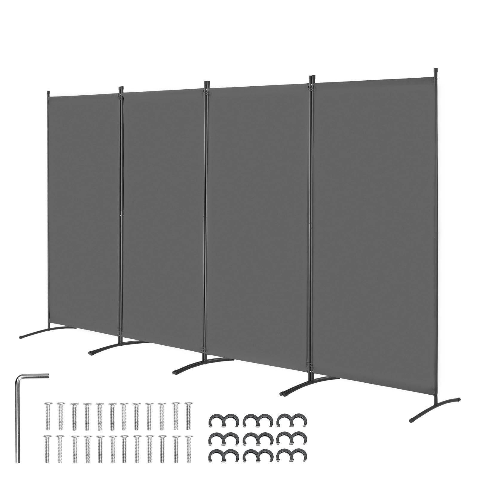 Photo 1 of **USED**VEVOR Room Divider, 4 Panel Room Divider, Folding Privacy Screen and Portable Partition Divider for Room Separation, Freestanding Room Partitions for Office, Bedroom, Study, Grey