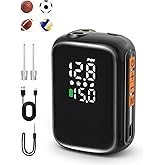 Pumteck Portable Ball Pump with 2 Needles, Electric Ball Pump with Pressure Gauge and Digital LCD Display, 15Psi Fast Inflation Air Inflator for Basketball Soccer Football Volleyball Rugby Sports