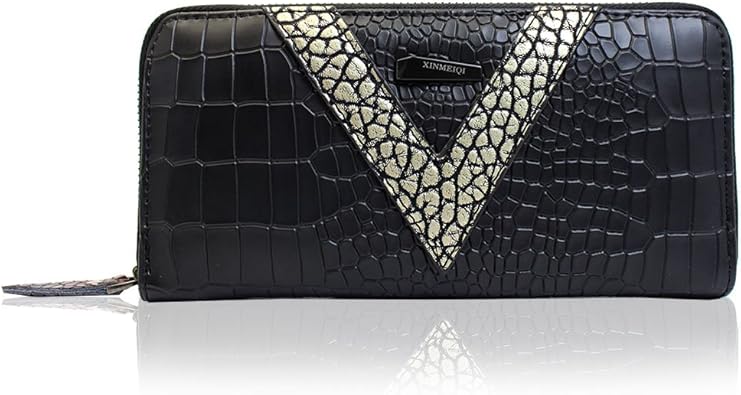 Amazon 財布 長財布 ラウンド メンズ クロコ 型押し Pu レザー ブラック Bゴールド 財布
