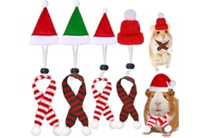 FUEAWIM 8 Pack Christmas Small Animal Costume Guinea Pig Santa Hat Small Pet Hat with Scarf for Rabbit Hamster Ferrets Chinchilla Hedgehog Lizard Bearded Dragon Christmas Party Outfit