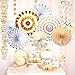 Aonor Gold Party Decorations - Sparkly Paper Fan Flowers Banner, Hanging Swirls, Paper Garland Bunting for Baby Shower Backdrop, Birthday Party Wall Decorations